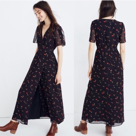 SOLD Tulip-Sleeve Maxi Dress in Sweet Blossoms - Picture 1 of 5